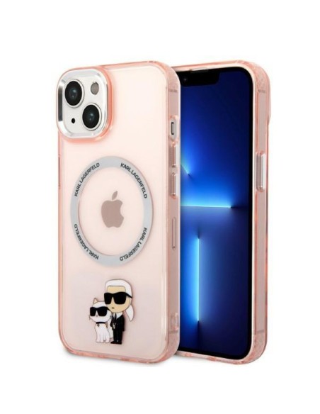 Karl Lagerfeld Iconic Karl&Choupette MagSafe dėklas iPhone 14 - rožinis