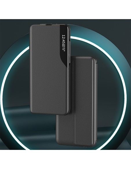 Eco Leather View dėklas, skirtas Samsung Galaxy A54 5G su atverčiamu stovu, juodas