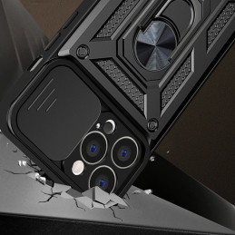 Hybrid Armor Camshield dėklas, skirtas Huawei nova Y90 šarvuotas dangtelis su fotoaparato dangteliu, juodas