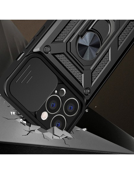 Hybrid Armor Camshield dėklas, skirtas Huawei nova Y90 šarvuotas dangtelis su fotoaparato dangteliu, juodas