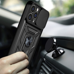 Hybrid Armor Camshield dėklas, skirtas Huawei nova Y90 šarvuotas dangtelis su fotoaparato dangteliu, juodas