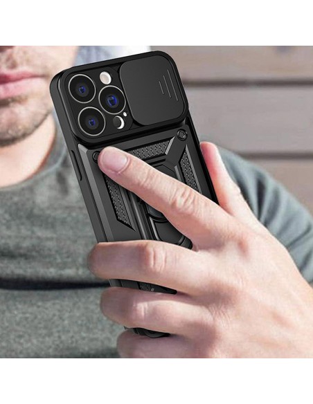 Hybrid Armor Camshield dėklas, skirtas Realme 10 Pro+ šarvuotas dangtelis su juodu fotoaparato dangteliu