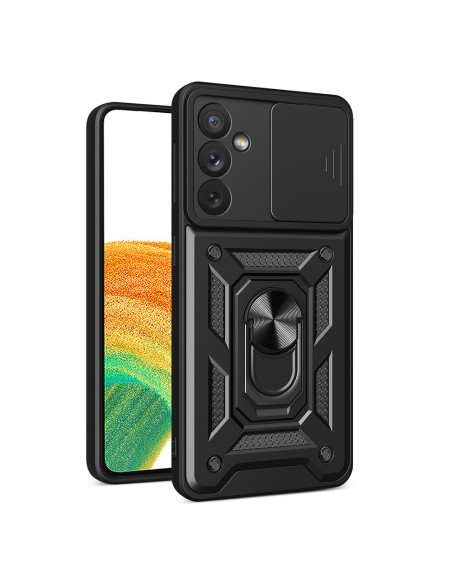 Hibridinis šarvų kameros skydo dėklas, skirtas Samsung Galaxy A34 5G šarvuotam dangčiui su fotoaparato apsauga, juoda Hibridinis šarvų kameros skydo dėklas, skirtas Samsung Galaxy A34 5G šarvuotam dangčiui su fotoaparato apsauga, juoda