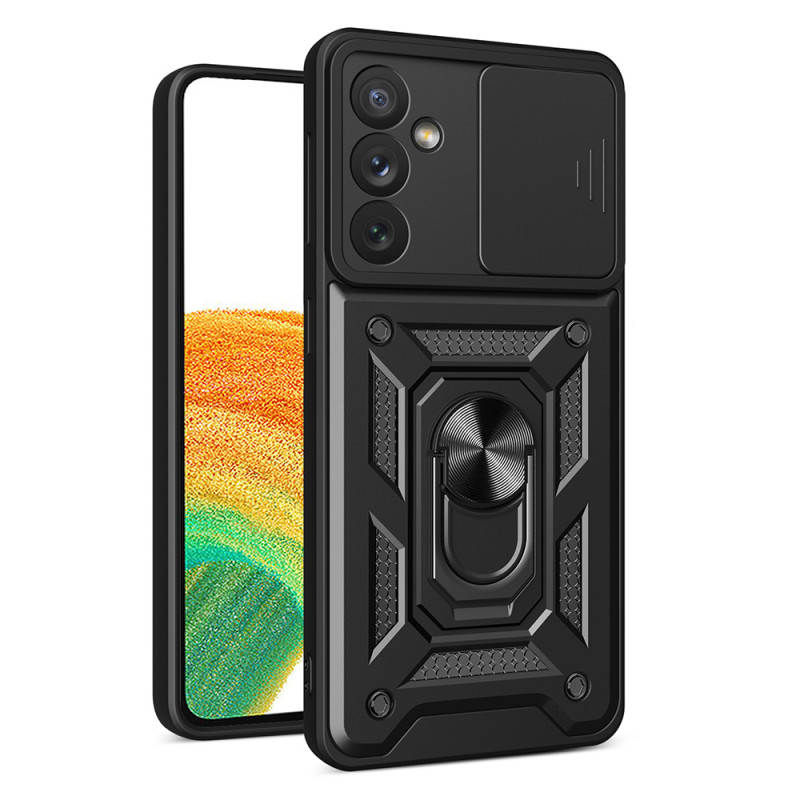 Hybrid Armor Camshield dėklas Samsung Galaxy A14, šarvuotas dangtelis su kameros dangteliu, juodas