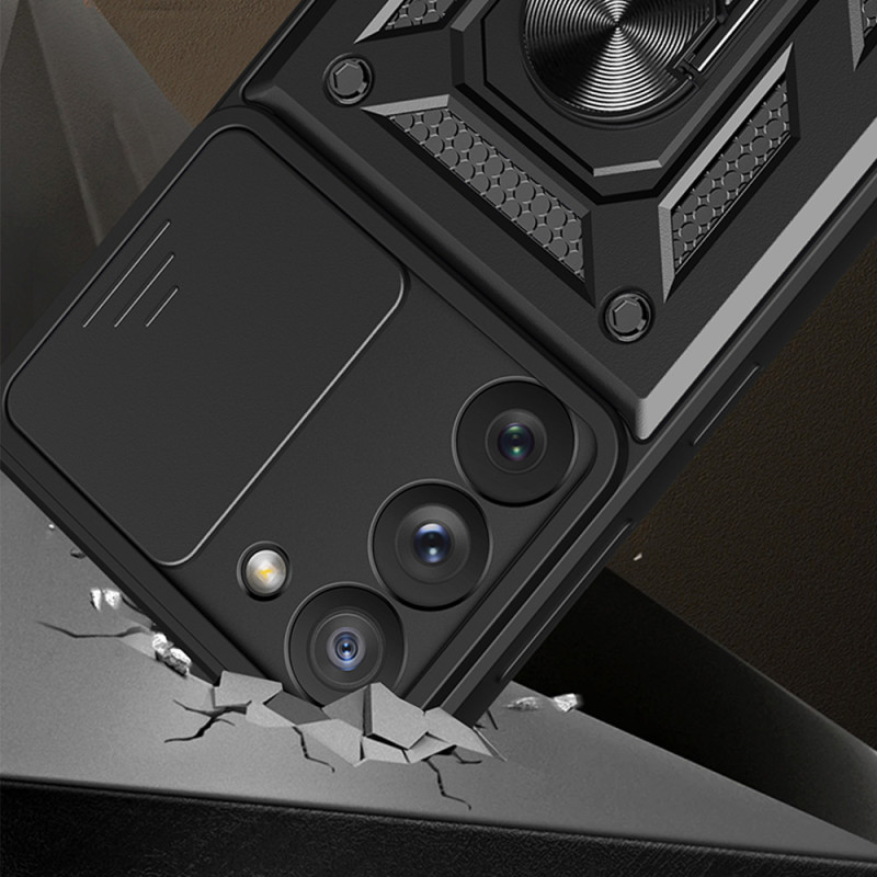 Hybrid Armor Camshield Dėklas, skirtas Samsung Galaxy S23 Ultra Armored Dangtelis su fotoaparato apsauga juodas