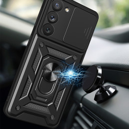 Hybrid Armor Camshield Dėklas, skirtas Samsung Galaxy S23 Ultra Armored Dangtelis su fotoaparato apsauga juodas
