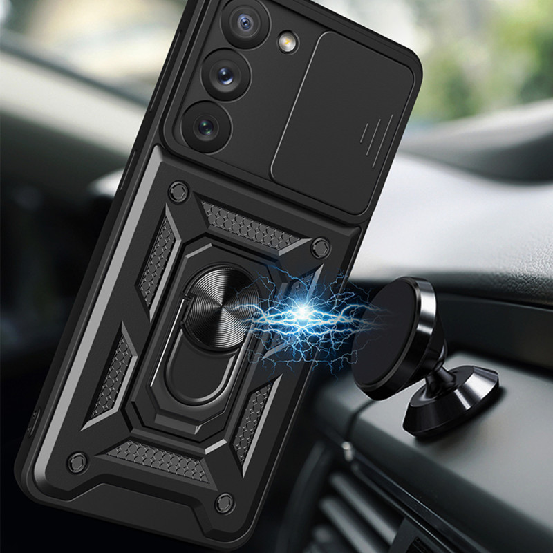 Hybrid Armor Camshield Dėklas, skirtas Samsung Galaxy S23 Ultra Armored Dangtelis su fotoaparato apsauga juodas