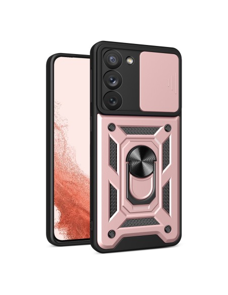 Hybrid Armor Camshield dėklas, skirtas Samsung Galaxy S23+ šarvuotas dangtelis su rožiniu fotoaparato dangteliu