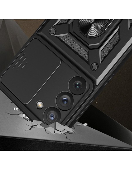 Hybrid Armor Camshield dėklas, skirtas Samsung Galaxy S23+ šarvuotas dangtelis su rožiniu fotoaparato dangteliu