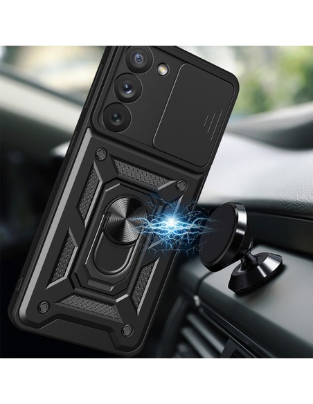 Hybrid Armor Camshield dėklas, skirtas Samsung Galaxy S23+ šarvuotas dangtelis su rožiniu fotoaparato dangteliu