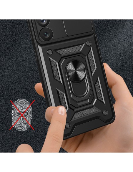 Hybrid Armor Camshield dėklas, skirtas Samsung Galaxy S23+ šarvuotas dangtelis su rožiniu fotoaparato dangteliu
