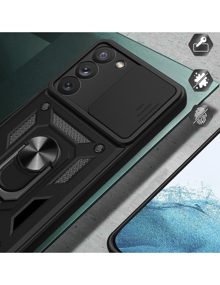 Hybrid Armor Camshield dėklas, skirtas Samsung Galaxy S23, šarvuotas dangtelis su fotoaparato dangteliu, mėlynas