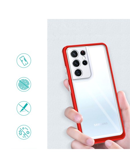Skaidrus 3in1 dėklas skirtas Samsung Galaxy S23 Ultra silikoninis dangtelis su raudonu rėmeliu
