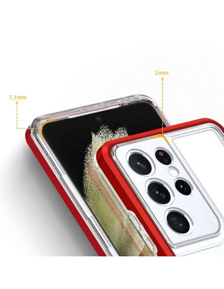 Skaidrus 3in1 dėklas skirtas Samsung Galaxy S23 Ultra silikoninis dangtelis su raudonu rėmeliu