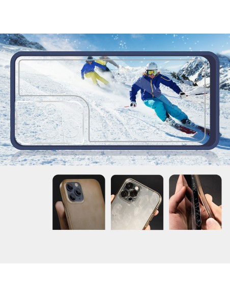 Skaidrus 3in1 dėklas skirtas Samsung Galaxy S23 Ultra silikoninis dangtelis su mėlynu rėmeliu