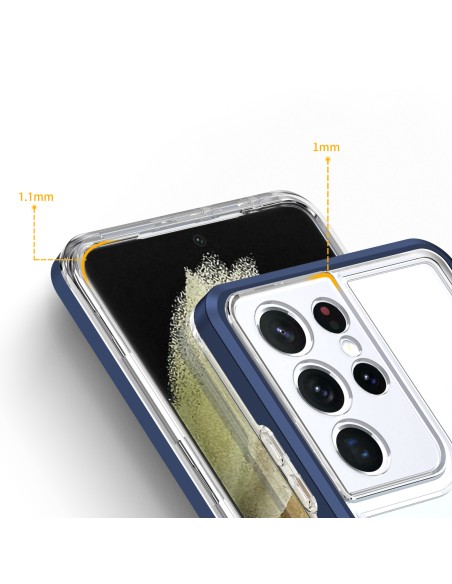 Skaidrus 3in1 dėklas skirtas Samsung Galaxy S23 Ultra silikoninis dangtelis su mėlynu rėmeliu