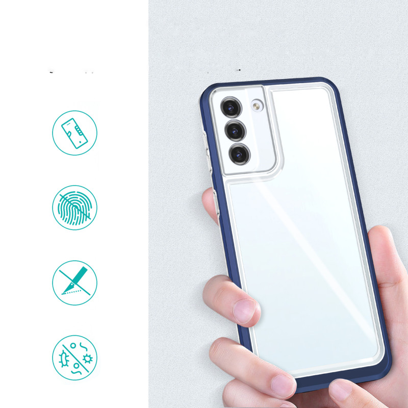 Skaidrus 3in1 dėklas skirtas Samsung Galaxy S23+ silikoninis dangtelis su mėlynu rėmeliu