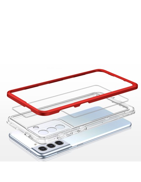 Skaidrus 3in1 dėklas skirtas Samsung Galaxy S23 silikoninis dangtelis su raudonu rėmeliu