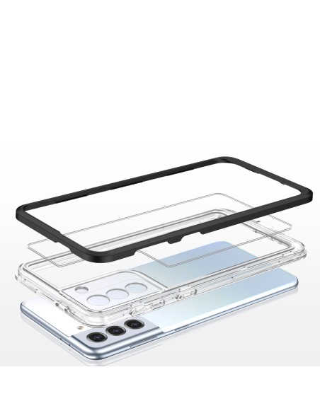 Skaidrus 3in1 dėklas Samsung Galaxy S23 silikoninis dangtelis su rėmeliu, juodas Skaidrus 3in1 dėklas Samsung Galaxy S23 silikoninis dangtelis su rėmeliu, juodas