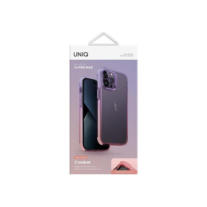 Uniq Combat Duo dėklas, skirtas iPhone 14 Pro Max - alyvinė ir rožinė