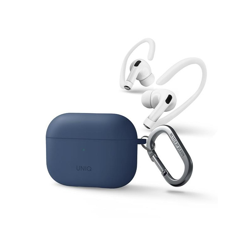 Uniq Nexo dėklas, skirtas AirPods Pro 2 + ausų kabliukai - mėlynas