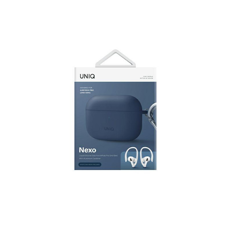 Uniq Nexo dėklas, skirtas AirPods Pro 2 + ausų kabliukai - mėlynas
