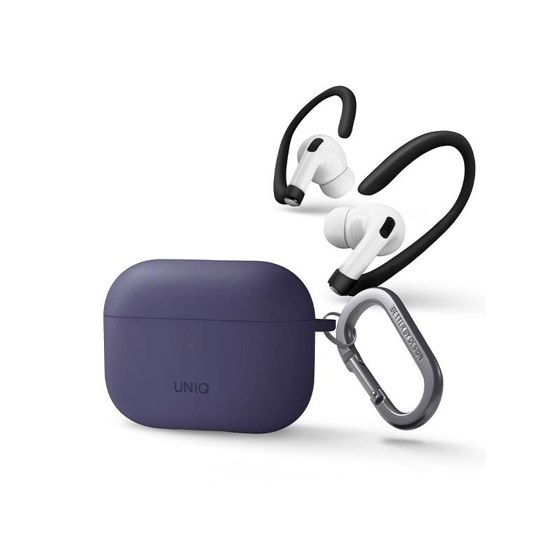 Uniq Nexo dėklas, skirtas AirPods Pro 2 + ausų kabliukai - violetinė