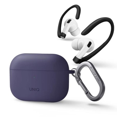 Uniq Nexo dėklas, skirtas AirPods Pro 2 + ausų kabliukai - violetinė Uniq Nexo dėklas, skirtas AirPods Pro 2 + ausų kabliukai - violetinė