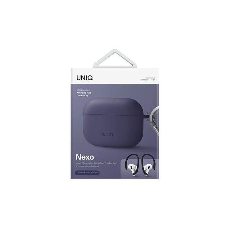 Uniq Nexo dėklas, skirtas AirPods Pro 2 + ausų kabliukai - violetinė