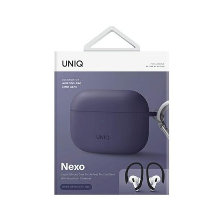 Uniq Nexo dėklas, skirtas AirPods Pro 2 + ausų kabliukai - violetinė Uniq Nexo dėklas, skirtas AirPods Pro 2 + ausų kabliukai - violetinė