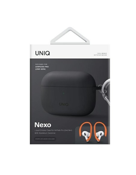 Uniq Nexo dėklas, skirtas AirPods Pro 2 + ausų kabliukai - pilka Uniq Nexo dėklas, skirtas AirPods Pro 2 + ausų kabliukai - pilka