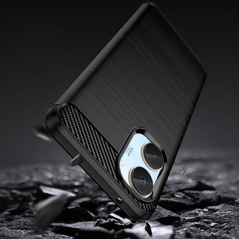 Carbon Case dėklas Realme 10 lanksčiam silikoniniam anglies dangčiui juodas