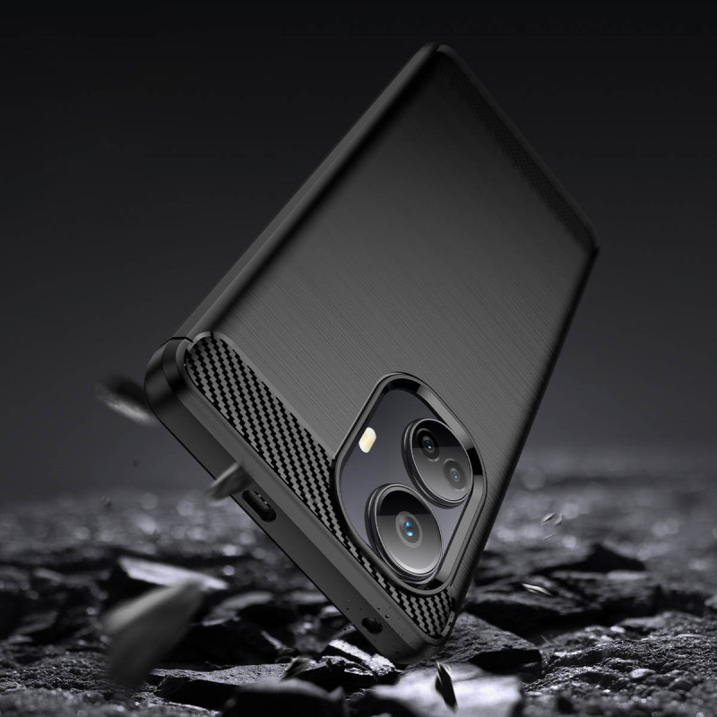 Carbon Case dėklas skirtas Realme 10 Pro+ lankstus silikoninis anglies dangtelis juodas