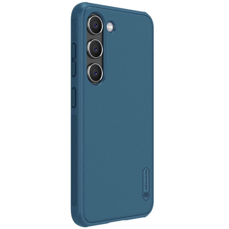 Nillkin Super Frosted Shield Pro dėklas Samsung Galaxy S23+ šarvuotas dangtelis + telefono stovas mėlynas
