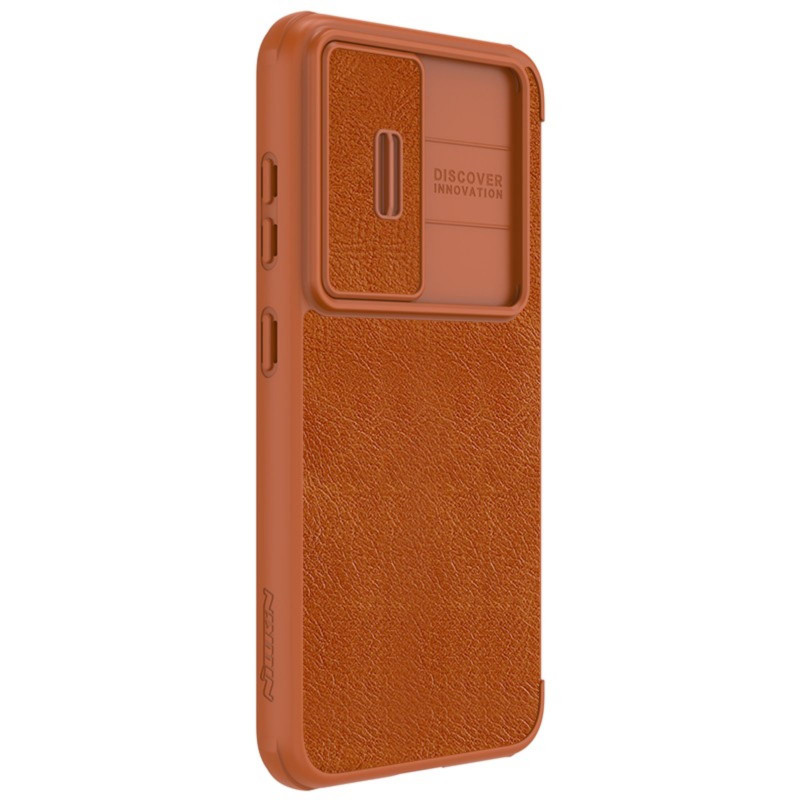 Nillkin Qin Leather Pro Case Dėklas, skirtas Samsung Galaxy S23+ dangtelis su apverčiama kameros apsauga, ruda