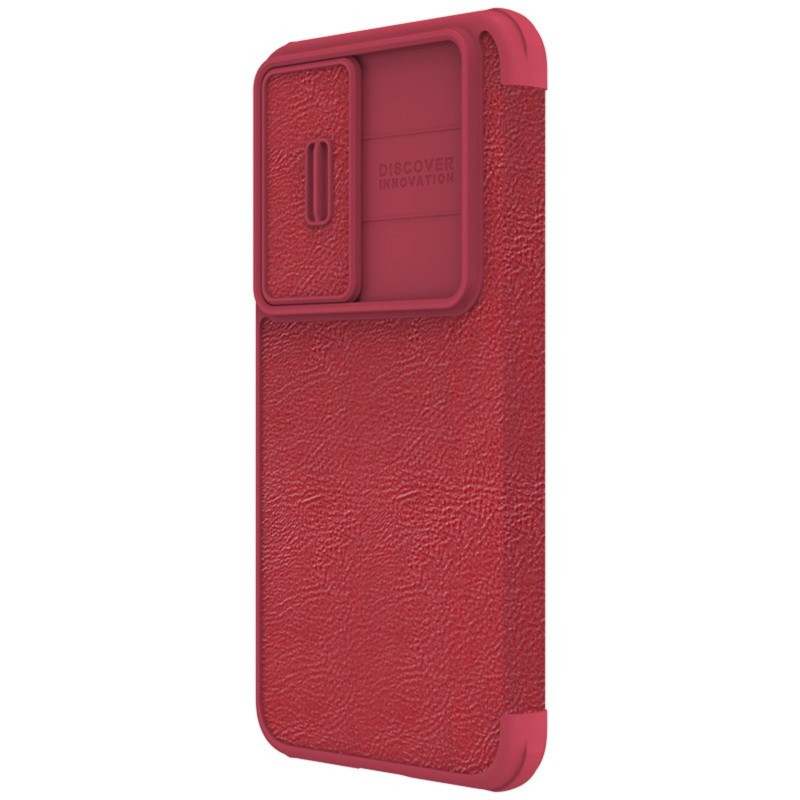 Nillkin Qin Leather Pro Case Dėklas, skirtas Samsung Galaxy S23+ Dangtelis su apverčiama fotoaparato apsauga raudona