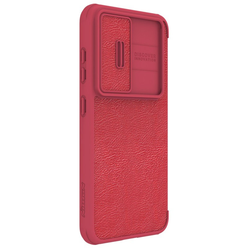 Nillkin Qin Leather Pro Case Dėklas, skirtas Samsung Galaxy S23+ Dangtelis su apverčiama fotoaparato apsauga raudona
