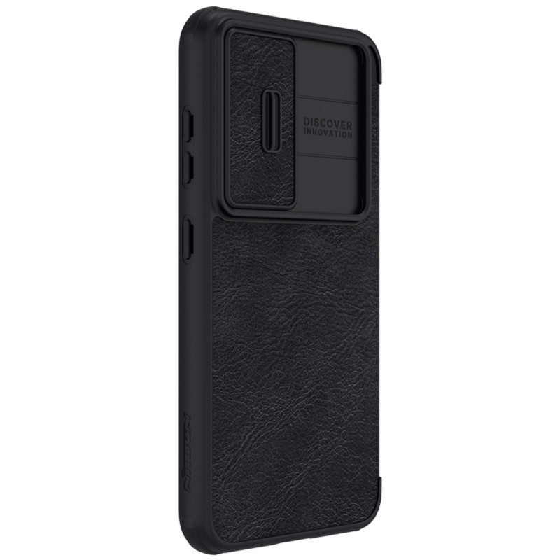 Nillkin Qin Leather Pro Case Dėklas, skirtas Samsung Galaxy S23+ Dangtelis su apverčiama fotoaparato apsauga juoda