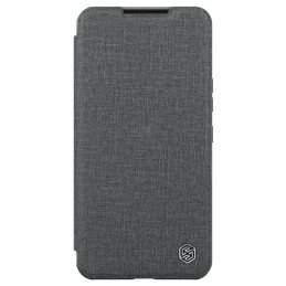 Nillkin Qin Cloth Pro Case dėklas, skirtas Samsung Galaxy S23+ dangteliu su atvartu, pilkos spalvos