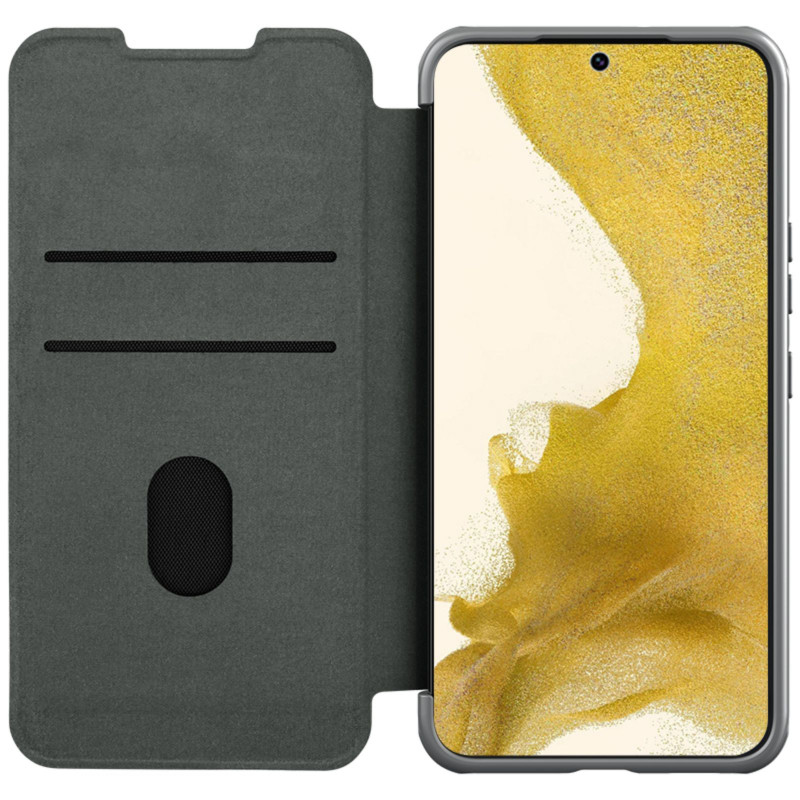 Nillkin Qin Cloth Pro Case dėklas, skirtas Samsung Galaxy S23+ dangteliu su atvartu, pilkos spalvos