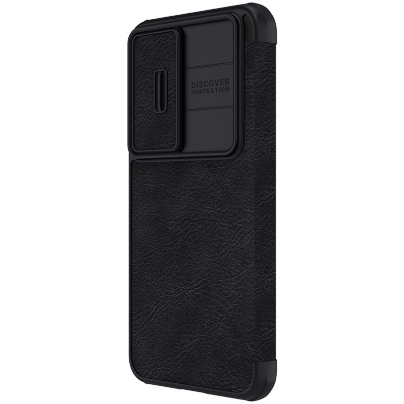 Nillkin Qin Leather Pro Case Dėklas, skirtas Samsung Galaxy S23+ Dangtelis su apverčiama fotoaparato apsauga juoda