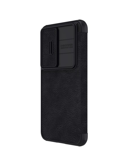 Nillkin Qin Leather Pro Case Dėklas, skirtas Samsung Galaxy S23+ Dangtelis su apverčiama fotoaparato apsauga juoda