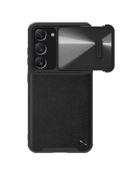 Nillkin CamShield Leather S dėklas, skirtas Samsung Galaxy S23+ dangtelis su juodu fotoaparato dangteliu