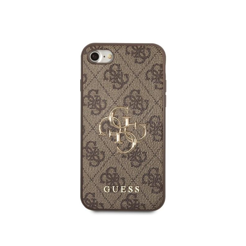Guess 4G didelis metalinis logotipo dėklas, skirtas iPhone 7 / 8 / SE 2020 / SE 2022 – ruda