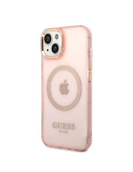 Guess Gold Outline permatomas MagSafe dėklas iPhone 14 - rožinis Guess Gold Outline permatomas MagSafe dėklas iPhone 14 - rožinis