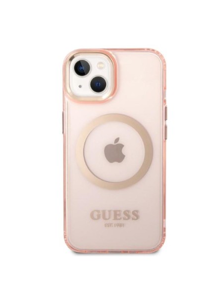Guess Gold Outline permatomas MagSafe dėklas iPhone 14 - rožinis Guess Gold Outline permatomas MagSafe dėklas iPhone 14 - rožinis