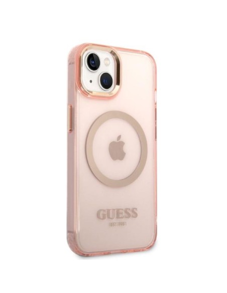 Guess Gold Outline permatomas MagSafe dėklas iPhone 14 - rožinis Guess Gold Outline permatomas MagSafe dėklas iPhone 14 - rožinis