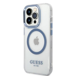 Guess Metal Outline Magsafe dėklas, skirtas iPhone 14 Pro Max - mėlynas