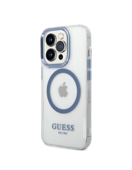 Guess Metal Outline Magsafe dėklas, skirtas iPhone 14 Pro Max - mėlynas