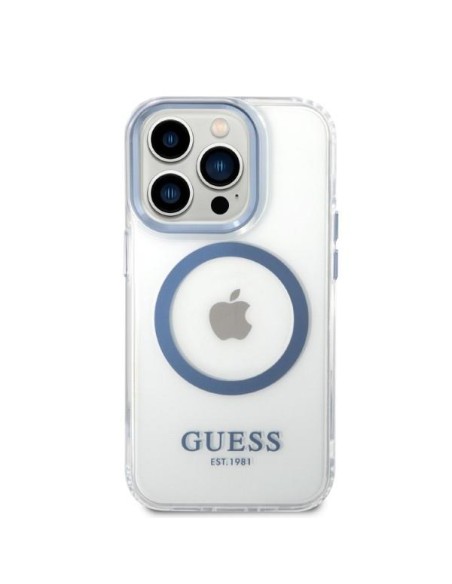 Guess Metal Outline Magsafe dėklas, skirtas iPhone 14 Pro Max - mėlynas
